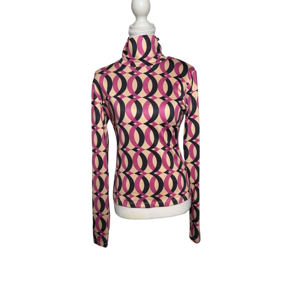 Host & Var Pink Black Geometric Print Convertible Turtleneck Top